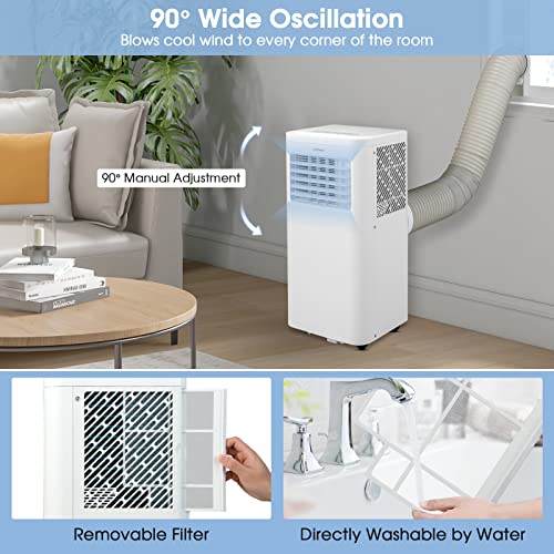 COSTWAY Portable Air Conditioner, 8000 BTU 3-in-1 Personal AC Unit with Built-in Dehumidifier, Fan Mode, Sleep Mode, 24H Timer, Remote Control, Remote Control, Cools up to 250 Sq. Ft for Bedroom