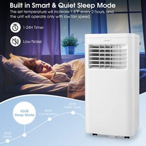 COSTWAY Portable Air Conditioner, 8000 BTU 3-in-1 Personal AC Unit with Built-in Dehumidifier, Fan Mode, Sleep Mode, 24H Timer, Remote Control, Remote Control, Cools up to 250 Sq. Ft for Bedroom