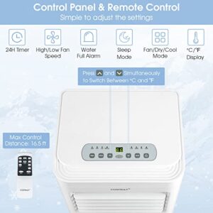 COSTWAY Portable Air Conditioner, 8000 BTU 3-in-1 Personal AC Unit with Built-in Dehumidifier, Fan Mode, Sleep Mode, 24H Timer, Remote Control, Remote Control, Cools up to 250 Sq. Ft for Bedroom