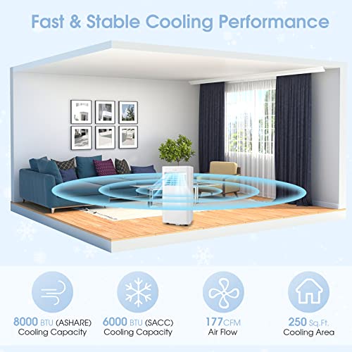 COSTWAY Portable Air Conditioner, 8000 BTU 3-in-1 Personal AC Unit with Built-in Dehumidifier, Fan Mode, Sleep Mode, 24H Timer, Remote Control, Remote Control, Cools up to 250 Sq. Ft for Bedroom