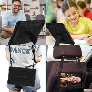 SOATUTO for TCL TAB 8 LE Tablet Case Model 9137W / for TCL TAB 8 WiFi Model 9132X Tablet Case with Shoulder Strap Soft Silicone Hard Back Rugged Full-Body Cover Case (Black+Black)