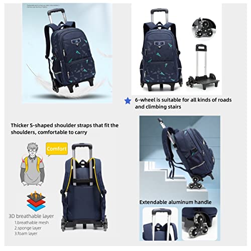 MITOWERMI Rolling Backpack for Boys Girls Trolley Bag with Wheels Roller Backpack for Kids Wheeled Middle School Bookbags