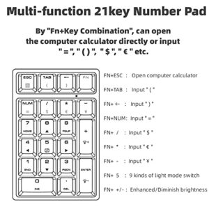 BRIMFORD Number Pad, Mechanical Numeric Keypad, RGB Digital Mechanical Keyboard 21 Keys with USB for Laptop, Notebook, Surface, Tabulation/Accounting Keypad (Black (ABS Laser Carving Keycaps))