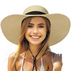 foldable beach sun hat for women, uv protection wide brim straw visor hats, fashionable boho hats for girls, outdoor tribe sun hats for travel gardening beach light khaki