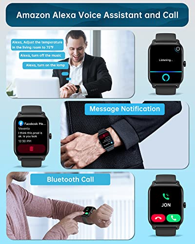 Smart Watches for Men Women (Answer/Make Call), Alexa Built in, 1.8" Full Touch Screen Fitness Tracker with Heart Rate SpO2 Sleep Monitor IP68 Waterproof Smartwatch for iPhone Android Phones, Black