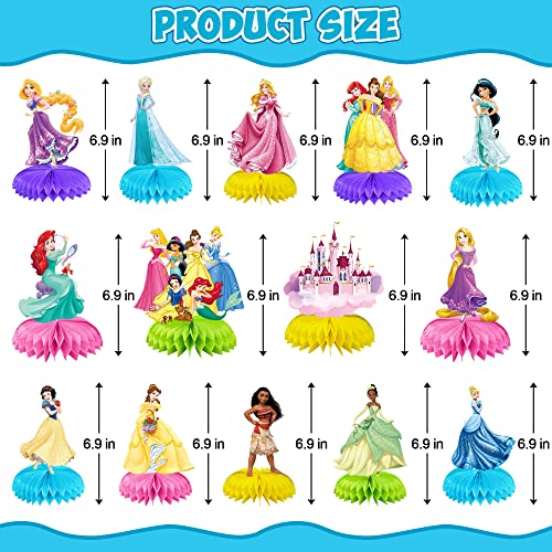 14 Pieces Princess Themed Party Decorations, Princess Honeycomb Centerpieces 3D Double Sided Table Cake Toppers Decorations Birthday Party Supplies for Kids Girls Baby Shower