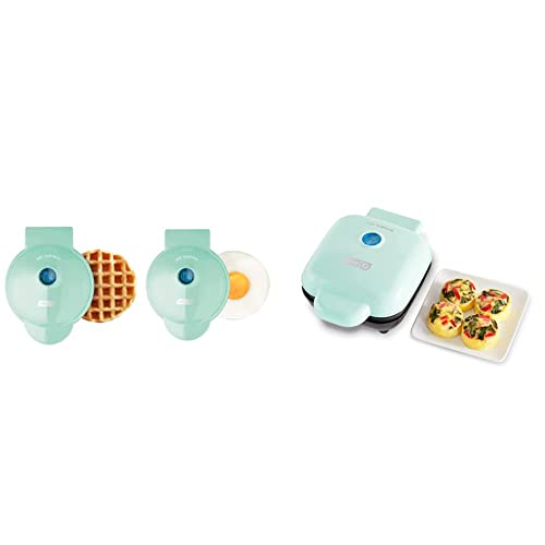 DASH Mini Maker Waffle Maker + Griddle, 2-Pack Griddle + Waffle Iron - Aqua & Deluxe Sous Vide Style Egg Bite Maker with Silicone Molds, Keto & Paleo Friendly, (1 large, 4 mini) - Aqua