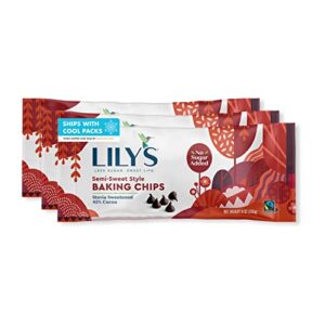 lily's semi sweet style, gluten free no sugar added baking chips bags, 9 oz (3 count)