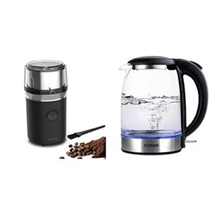 cosori coffee grinder electric, coffee beans grinder, espresso grinder, coffee mill also, 1500w wide opening 1.7l glass tea kettle & hot water boiler & boil-dry protection, matte black