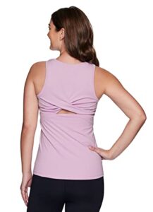 rbx active women's tank top body skimming athletic fit tee for running, yoga, casual wear breathable sleeveless workout top super soft ventilated back keyhole airy tank knot light purple s