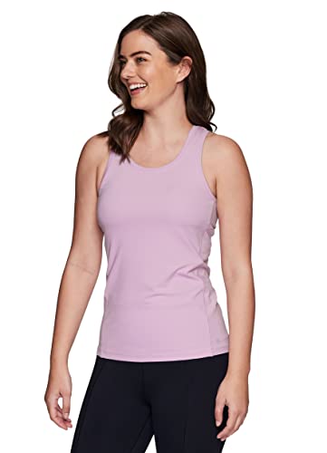 RBX Active Women's Tank Top Body Skimming Athletic Fit Tee for Running, Yoga, Casual Wear Breathable Sleeveless Workout Top Super Soft Ventilated Back Keyhole Airy Tank Knot Light Purple S