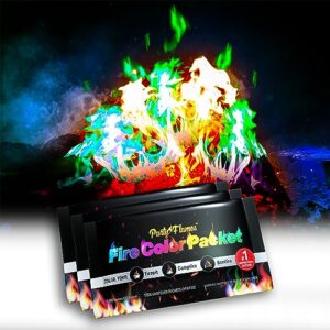 party flames fire color changing packets (10 pack) - fire pit, campfires, bonfire, outdoor fireplaces - magic colorful cosmic flame powder - perfect fire camping accessories for kids & adults