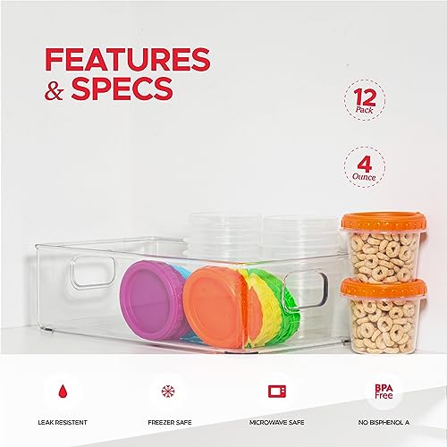 Tafura Small Lunch Containers [12 Pack] 4 Oz. Small Containers with Lids | Snack Containers for Lids | Condiment Containers for Puree, Snacks, and More | Reusable, BPA Free