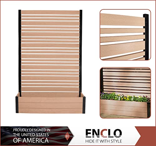 Enclo Privacy Screens EC18024 6ft H x 4ft W x 1ft L Florence WoodTek Vinyl Outdoor Freestanding Privacy Fence Screen Panel and Planter Box Kit (1 Screen), Cedar Color
