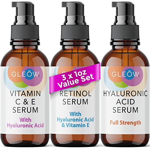 INTRODUCTORY OFFER - Retinol Serum for Face - Vitamin C Face Serum with Hyaluronic Acid Serum for Face, Retinol Face Anti Aging Serum, Vitamin C Serum for Face, Glow Face Serum for Women 3x1 fl GLEOW