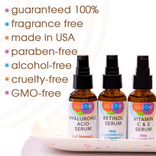 INTRODUCTORY OFFER - Retinol Serum for Face - Vitamin C Face Serum with Hyaluronic Acid Serum for Face, Retinol Face Anti Aging Serum, Vitamin C Serum for Face, Glow Face Serum for Women 3x1 fl GLEOW