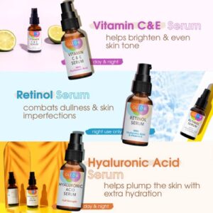 INTRODUCTORY OFFER - Retinol Serum for Face - Vitamin C Face Serum with Hyaluronic Acid Serum for Face, Retinol Face Anti Aging Serum, Vitamin C Serum for Face, Glow Face Serum for Women 3x1 fl GLEOW