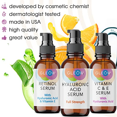 INTRODUCTORY OFFER - Retinol Serum for Face - Vitamin C Face Serum with Hyaluronic Acid Serum for Face, Retinol Face Anti Aging Serum, Vitamin C Serum for Face, Glow Face Serum for Women 3x1 fl GLEOW