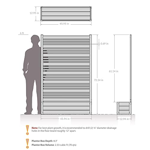 Enclo Privacy Screens EC18025 6ft H x 4ft W x 1ft L 6ft H x 4ft W x 1ft L Florence WoodTek Vinyl Outdoor Freestanding Privacy Fence Screen Panel and Planter Box Kit (1 Screen), Ash