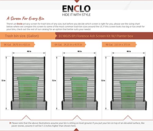 Enclo Privacy Screens EC18025 6ft H x 4ft W x 1ft L 6ft H x 4ft W x 1ft L Florence WoodTek Vinyl Outdoor Freestanding Privacy Fence Screen Panel and Planter Box Kit (1 Screen), Ash