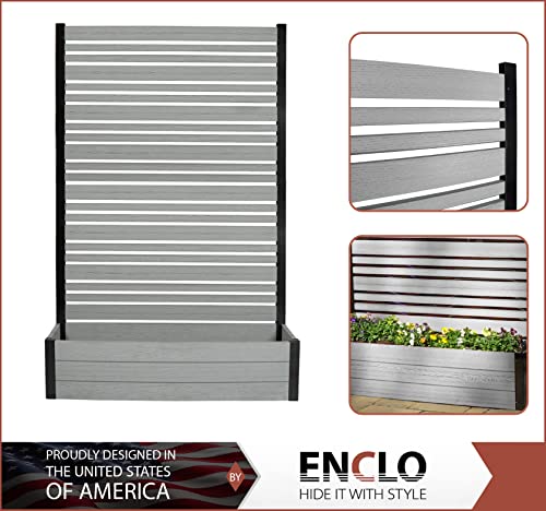 Enclo Privacy Screens EC18025 6ft H x 4ft W x 1ft L 6ft H x 4ft W x 1ft L Florence WoodTek Vinyl Outdoor Freestanding Privacy Fence Screen Panel and Planter Box Kit (1 Screen), Ash