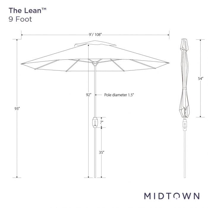 Midtown Umbrellas The Lean 9 Feet Outdoor Umbrella With Terylast Terracotta (Dark Orange) Polyester Fabric - Auto-Tilt Aluminum Frame Patio Umbrella For Deck, Garden, Pool - Black Pole