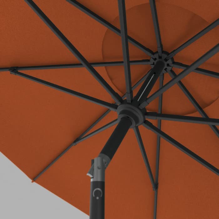 Midtown Umbrellas The Lean 9 Feet Outdoor Umbrella With Terylast Terracotta (Dark Orange) Polyester Fabric - Auto-Tilt Aluminum Frame Patio Umbrella For Deck, Garden, Pool - Black Pole