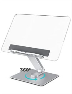 viozon acrylic book stand for reading,cookbook holder, adjustable height&angle, 360° rotating base, aluminum, foldable & portable, for office, kitchen, school textbook, recipe, magazine,tablet,laptop