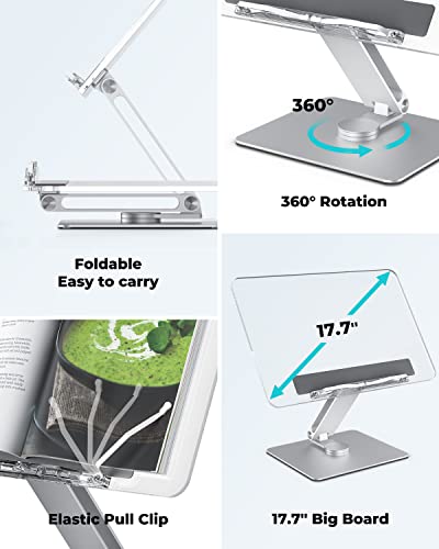 viozon Acrylic Book Stand for Reading,Cookbook Holder, Adjustable Height&Angle, 360° Rotating Base, Aluminum, Foldable & Portable, for Office, Kitchen, School Textbook, Recipe, Magazine,Tablet,Laptop