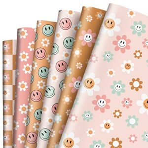 whaline 12 sheet retro boho wrapping paper folded flat boho floral gift wrap art paper for birthday wedding baby shower diy crafts gift packing supplies, 19.7 x 27.6 inch, 6 design
