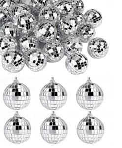 disco balls ornaments decoration, 50pcs 1.2 inch mirror disco balls sets car accessory hanging on rearview mirror disco balls bright reflective for christmas, wedding, holiday, birthday party (b)