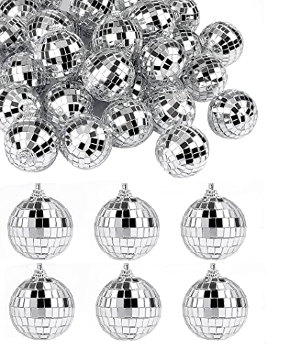 Disco Balls Ornaments Decoration, 50Pcs 1.2 Inch Mirror Disco Balls Sets Car Accessory Hanging on Rearview Mirror Disco Balls Bright Reflective for Christmas, Wedding, Holiday, Birthday Party (B)