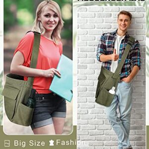 Sweetude Canvas Messenger Bag Crossbody Tote Bag with Multiple Pockets Laptop Large Shoulder Bags Aesthetic Casual Vintage Versatile School Cross Body Bag for Women Men, Green