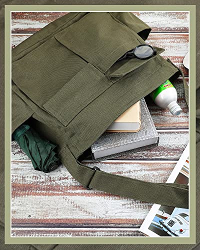 Sweetude Canvas Messenger Bag Crossbody Tote Bag with Multiple Pockets Laptop Large Shoulder Bags Aesthetic Casual Vintage Versatile School Cross Body Bag for Women Men, Green