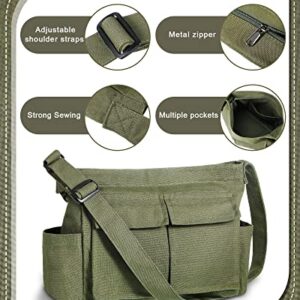 Sweetude Canvas Messenger Bag Crossbody Tote Bag with Multiple Pockets Laptop Large Shoulder Bags Aesthetic Casual Vintage Versatile School Cross Body Bag for Women Men, Green