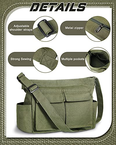 Sweetude Canvas Messenger Bag Crossbody Tote Bag with Multiple Pockets Laptop Large Shoulder Bags Aesthetic Casual Vintage Versatile School Cross Body Bag for Women Men, Green