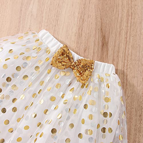 vivifayee Toddler Kids Baby Girls Birthday Princess Outfits Vest Sleeveless T Shirt Polka Dots Tutu Skirt Set with Crown 3Pcs Summer Dress