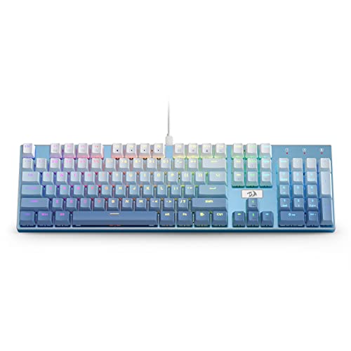 Redragon K556 SE RGB LED Backlit Wired Mechanical Gaming Keyboard, Aluminum Base, 104 Keys Upgraded Socket, 3.5mm Sound Absorbing Foams, Hot-Swap Linear Quiet Red Switch, Gradient Blue