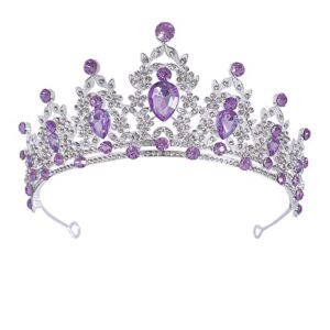 lkbbc silver with purple crown, crystal mermaid birthday fairy crown,princess sweet 16 quinceanera queen tiara headband