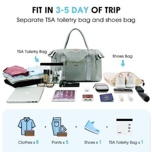 WANDF For Spirit Airlines Personal Item Bag 18x14x8 Travel Duffel Bag with TSA Approved Quart Size Bag & Shoes Bag Weekender Overnight Bag Carry-on Luggage for Women (Grey）