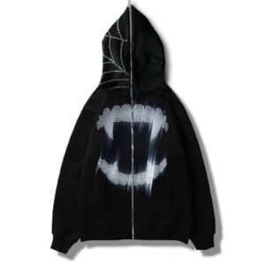 Easyoyo Men Women Y2K Rhinestone Jacket Full Zip Up Hoodies Skeleton Graphic Hooded Sweatshirt Zip-Up Hoodie