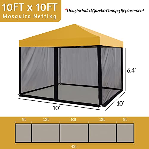 WenHaus Patio Mosquito Net for 10'x10' Gazebo Pop Up Canopy Tent Mesh Netting Screen Sidewall with Zipper for Outdoor Camping (Mosquito Netting Only, Black)