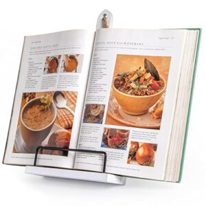 puersi cook book stand for kitchen counter, wooden cookbook holder, recipe book holder, adjustable cookbook holder stand - white