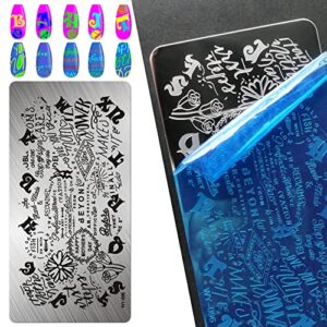 AddFavor 6pcs Nail Art Stamper Kit Flower Leaf Butterfly Geometry Nail Stamping Plates Template Stencils with 2 Stamp and 2 Scraper for Home Salon Manicure Design Tools