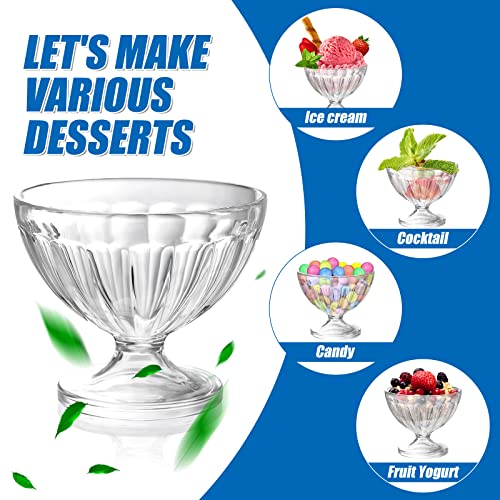 48 Pcs 8 oz Plastic Ice Cream Dessert Bowls Bulk Sundae Trifle Cups Clear Footed Milkshake Bowl Small Parfait Mousse Crystal Dish Holder Salad Condiment Fruit Bowl Holiday Wedding Picnic Party Favor