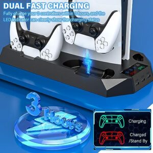 DBEPANK Stand and Cooling Station with Dual Controller Charging Station for PS5 Vertical Stand with Headset Holder for PS5 Accessories for Playstation 5 Console Cooling Fan Stand Black