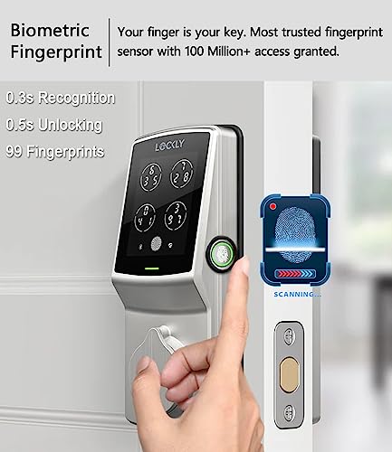 Lockly Secure Plus, Keyless Entry Door Lock, Smart Locks for Front Door, Smart Lock Deadbolt, PIN Genie® Keypad, 3D Biometric Fingerprint Sensor, Auto Lock Smart Door Lock (Satin Nickel)