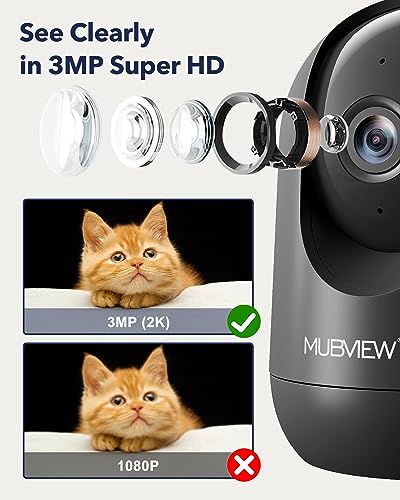 MUBVIEW Cameras for Home Security, Indoor Security Camera, 2.4G WiFi Wired Camera Ideal for Dog/Elder/Baby, Motion Tracking, Two-Way Audio, Pan Tilt, 24/7, 2K Night Vision PK320B-D