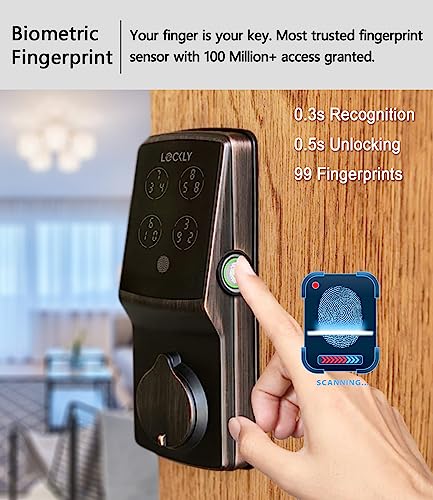 Lockly Secure Pro Deadbolt, Wi-Fi Smart Lock, Keyless Entry Door Lock, Smart Locks for Any Doors, PIN Genie® Keypad, 3D Biometric Fingerprint Sensor, Auto Lock, Rekeying Capability - Venetian Bronze