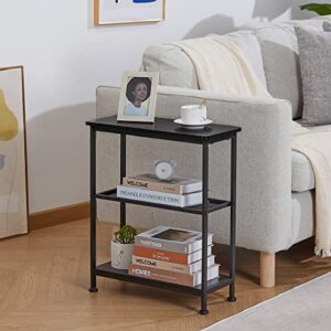 GIOPACO Narrow Side Table, End Table with 3 Tier Storage Shelves, Modern Accent Skiny End Tables for Small Spaces, Slim Couch Beside Table, Small Hallway Table for Living Room,Bedroom,Black